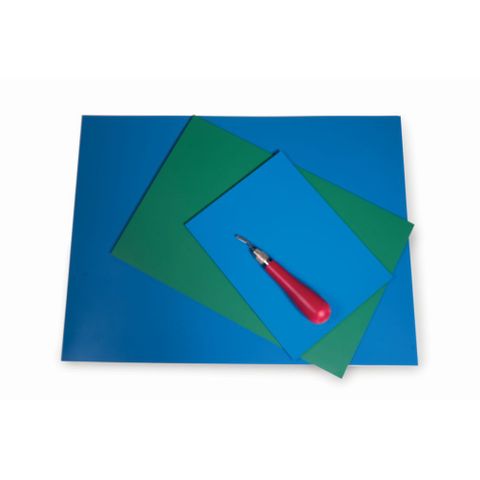 DOUBLE SIDED SOFT GREEN/BLUE LINO 200X300MM