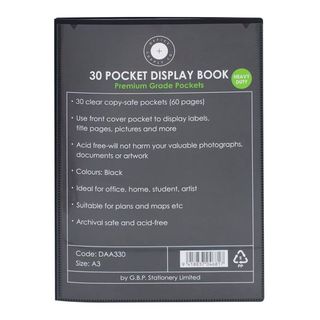 OSC INSERT DISPLAY BOOK A3 30 POCKET BLACK