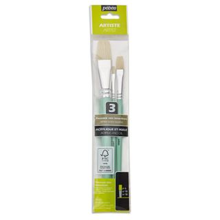 PEBEO 3 SHORT BRUSH SET FLAT WHITE BRISTLE