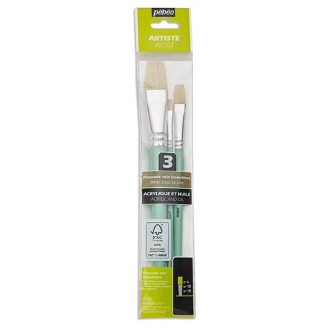 PEBEO 3 SHORT BRUSH SET FLAT WHITE BRISTLE