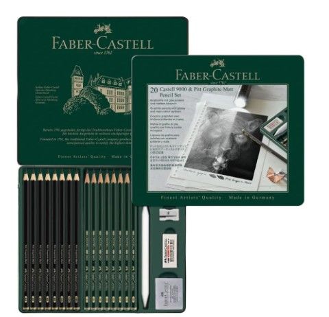 FABER PITT GRAPHITE MATT & CASTELL 9000 TIN SET 20