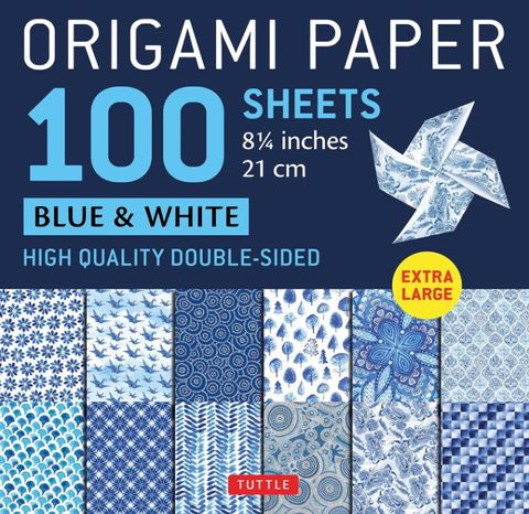 ORIGAMI PAPER BLUE WHITE 21CM 100 SHEETS