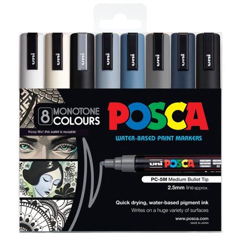 POSCA MARKER MED BULLET 1.8-2.5 MONO COLOUR SET8