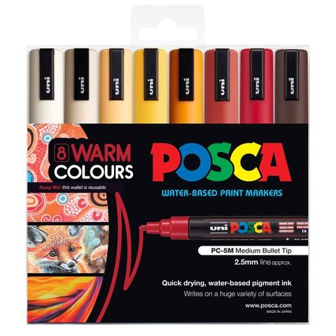 POSCA MARKER MED BULLET 1.8-2.5 WARM COLOUR SET8