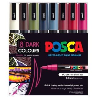 POSCA MARKER FINE 0.9-1.3MM DARK COLOUR SET 8
