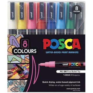 POSCA MARKER FINE 0.9-1.3MM ASSORTED SET 8