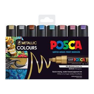 POSCA MARKER CHISEL 8MM ASSTD METALLIC SET 8