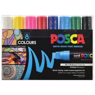 POSCA MARKER BROAD CHISEL TIP 15MM ASSORTED SET 8