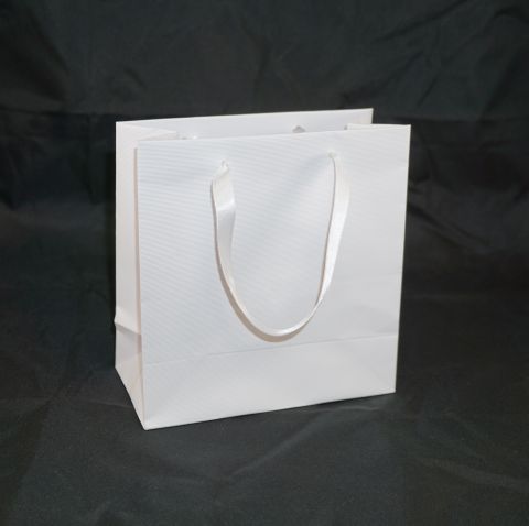 DELUXE WHITE SMALL CARRY BAG WHITE RIBBON HANDLES