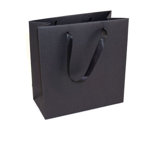 DELUXE BLACK SMALL CARRY BAG BLACK RIBBON HANDLES