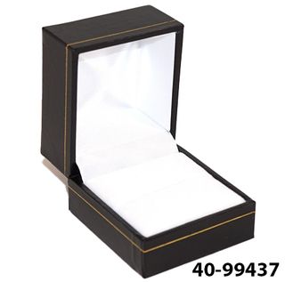 SDR-RING BOX BLACK LEATHERETTE GOLD LINE WHITE PAD