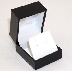 SDR-EARRING BOX BLACK LEATHERETTE WHITE VINYL FLAP
