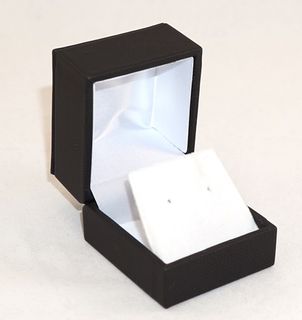 IMR-EARRING BLK IMIT LEATHER WHT VELVET FLAP