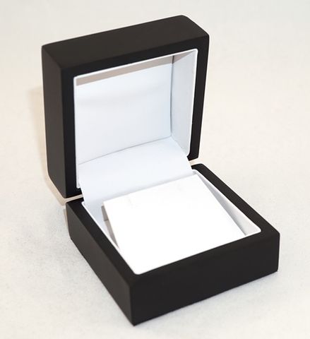 EARRING BOX MATT BLACK WOOD WHITE VINYL FLAP