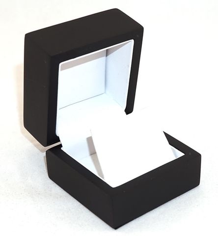 SMALL EARRING BOX MATT BLACK WOOD WHITE VINYL FLAP