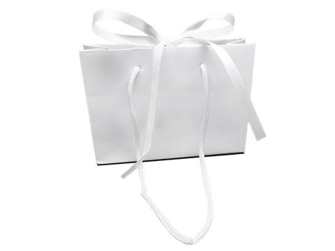 PREMIUM SMALL WHITE CARRY BAG W/RIBBON TIE