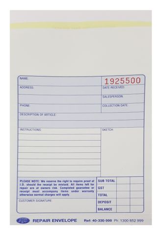 Repair Envelope Blue - 3 Part PK250