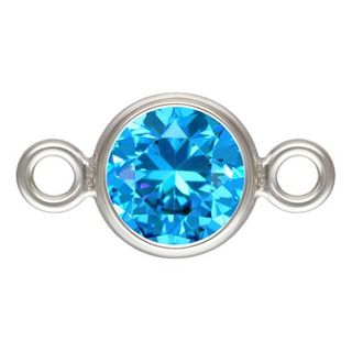 Charm connector - Silver 4mm CZ Aqua Blue