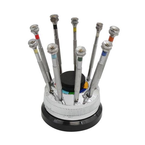 SCREWDRIVER SET ON ROTATING STAND (SWISS / 9 PCS)