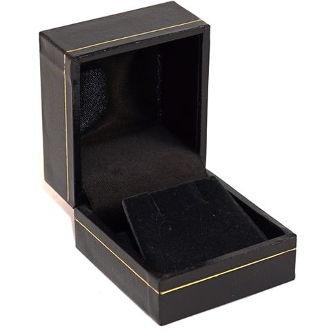 SDR-EARRING BOX BLK LEATHERETTE GOLD LINE BLK FLAP