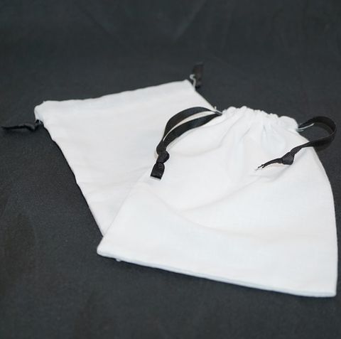 XL CALICO POUCH WHITE/BLACK RIBBON 115X160MM