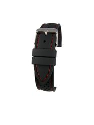 18MM BLACK WITH RED STITCH SILICONE WATCH STRAP