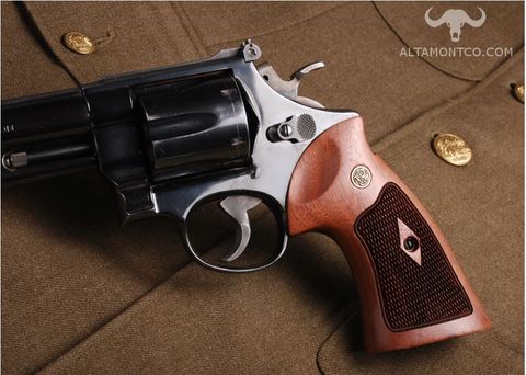 S&W K Round Conversion - Walnut Checkered Bronze Medallions