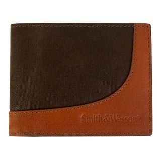 S&W Mens Wax Canvas Bifold Wallet - Brown