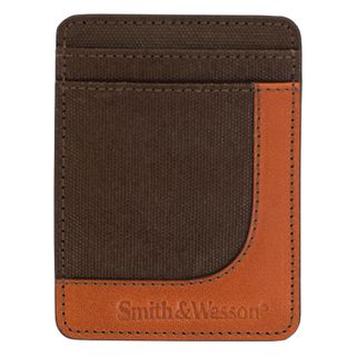 S&W Mens Wax Canvas Money Clip Wallet - Brown