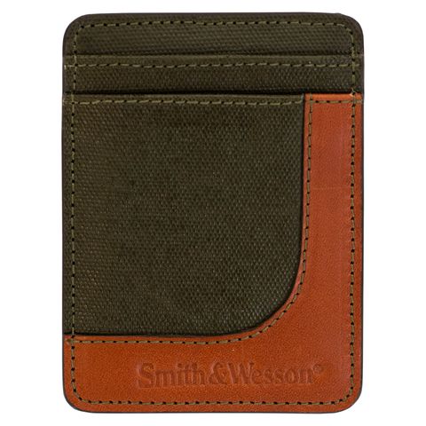 S&W Mens Wax Canvas Money Clip Wallet - Khaki Green