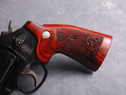 S&W N Square Target - Rosewood Checkered Silver Medallions