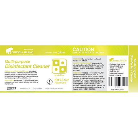 GREEN RHINO® MULTIPURPOSE DISINFECTANT CLEANER HALF LABEL