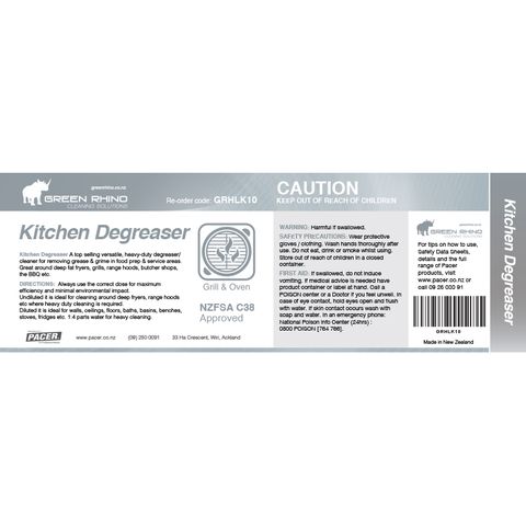 GREEN RHINO® KITCHEN DEGREASER K10 HALF LABEL