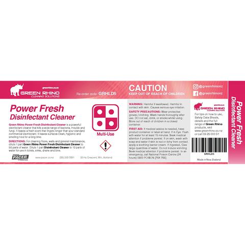 GREEN RHINO® POWER FRESH DISINFECTANT CLEANER HALF LABEL