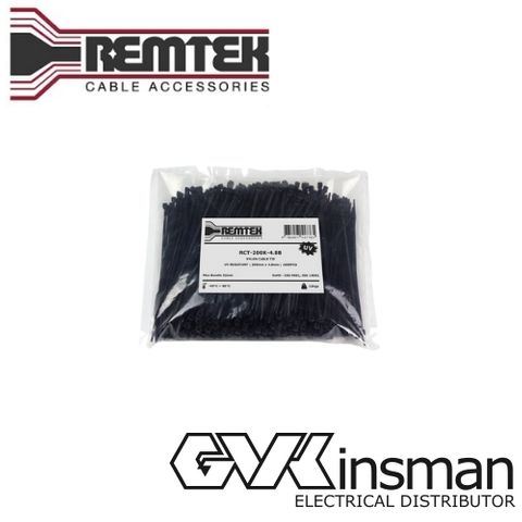 CABLE TIE 200MM L X 4.8MM W BLACK BAG OF 1000