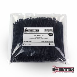 CABLE TIE 300MM L X 4.8MM W BLACK BAG OF 1000