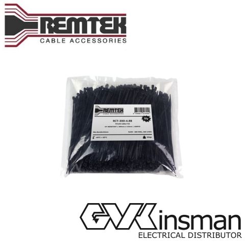 CABLE TIE 300MM L X 4.8MM W BLACK BAG OF 1000