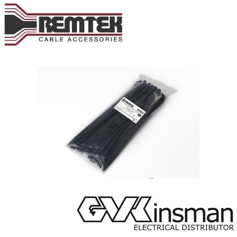 CABLE TIE 380MM L X 7.6MM W BLACK BAG OF 100