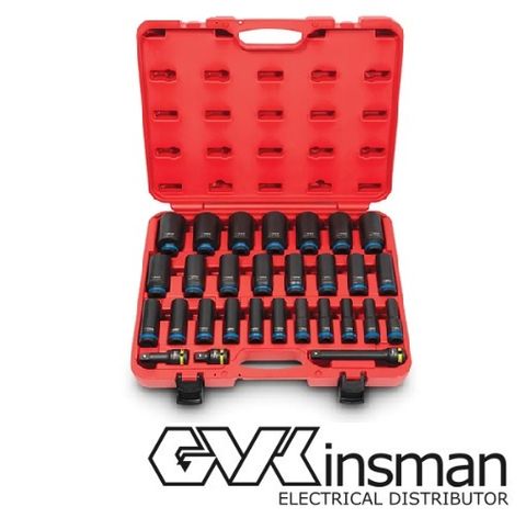 SOCKET SET, IMPACT, DEEP, TTI 29 PC 1/2'  10-36MM, W CASE