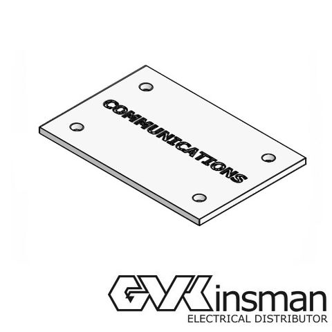 LABEL PLATE: COMMS, 60 X 40MM, 4 HOLE, STAINLESS STEEL