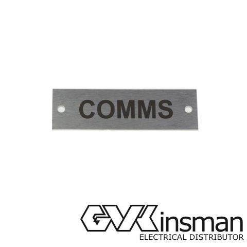 LABEL PLATE: COMMS, 80 X 25MM, STAINLESS STEEL