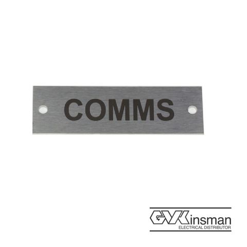 LABEL PLATE: COMMS, 80 X 25MM, STAINLESS STEEL