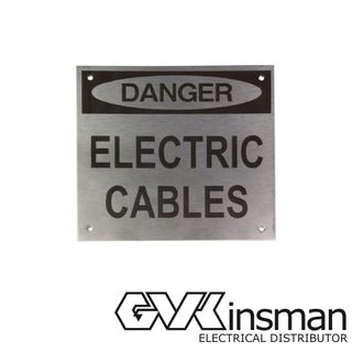 WARNING PLATE: DANGER ELECTRIC CABLES, 150 X 150MM, S/STEEL