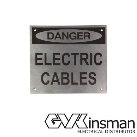 WARNING PLATE: DANGER ELECTRIC CABLES, 150 X 150MM, S/STEEL