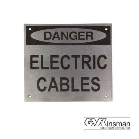 WARNING PLATE: DANGER ELECTRIC CABLES, 150 X 150MM, S/STEEL