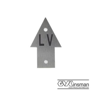 DIRECTION ARROW PLATE: LV, 85 X 50MM, STAINLESS STEEL