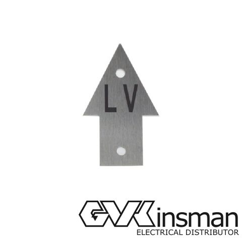 DIRECTION ARROW PLATE: LV, 85 X 50MM, STAINLESS STEEL