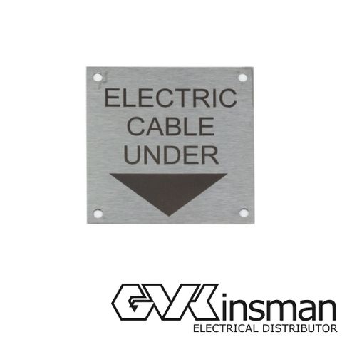 LABEL PLATE: ELEC CABLE UNDER, 75 X 75MM, STAINLESS STEEL