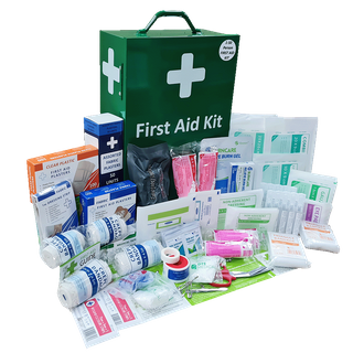 Premium 1-50 Person First Aid Kit in  Large Metal Portrait Wall Mount Green Box