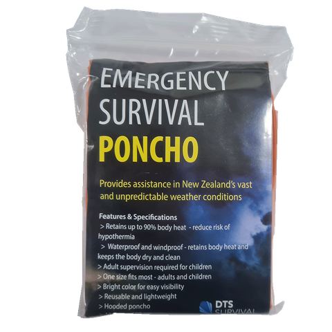 Premium Emergency Poncho -  Premium weight - Usually Disposable but can be reused 
one size fits most - Orange outside for visibility - Silver inside to help retain body warmth